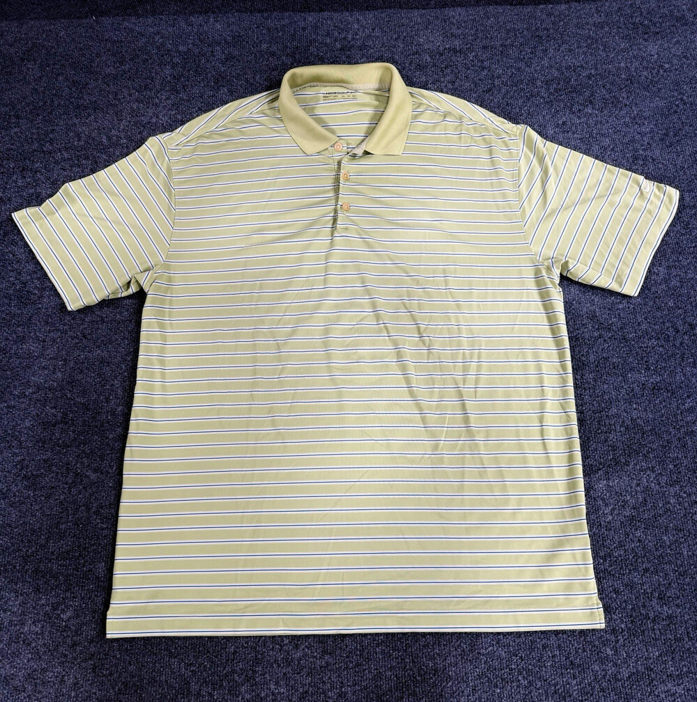 Nike Golf Mens XXL Green Blue Striped Dri-FIT Performance Polo Shirt 2XL
